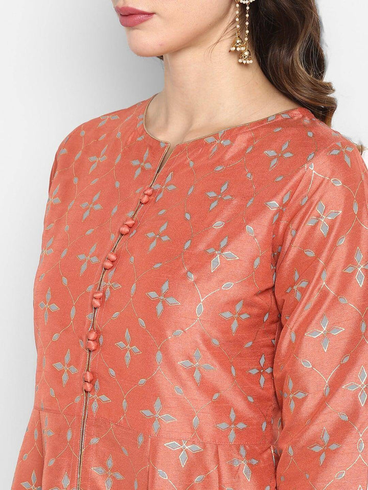 Peach Poly Silk Kurta Palazzo Set  - By Janasya