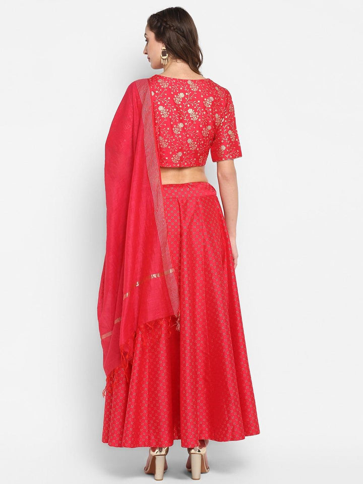 Pink Poly Silk Gold Print Lehenga Choli With Dupatta  - By Janasya