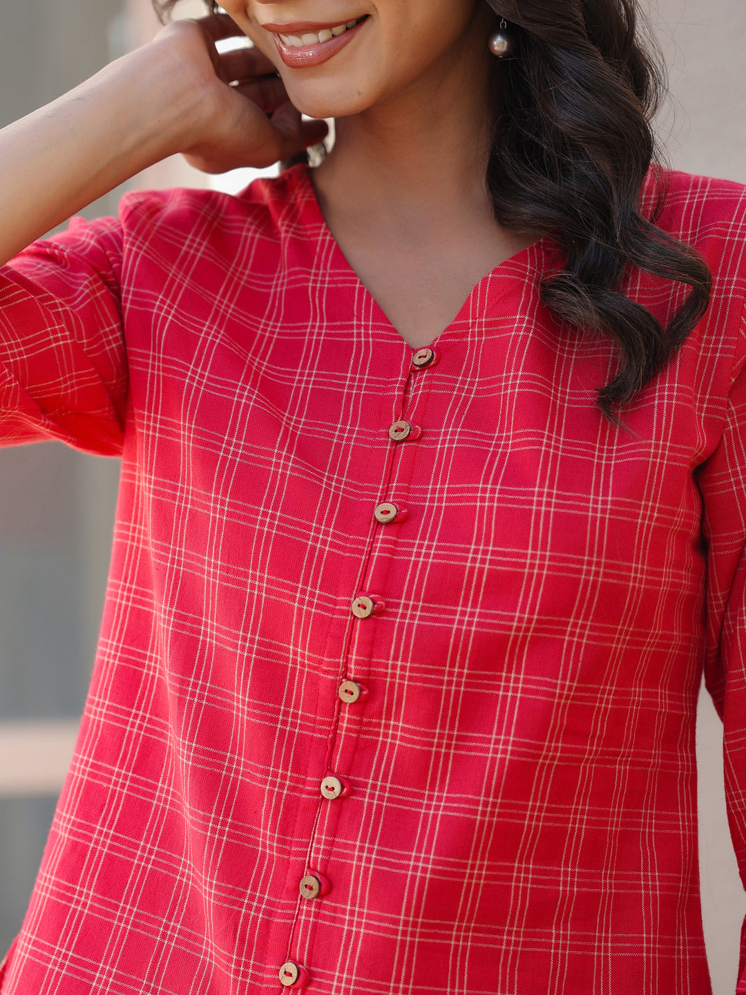 Red Cotton Checkered Top - qivii