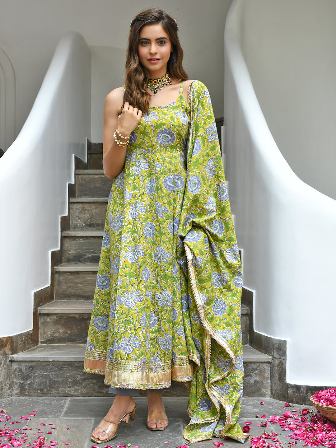 Mustard Cotton Printed Kurta Pant Set  - By Janasya