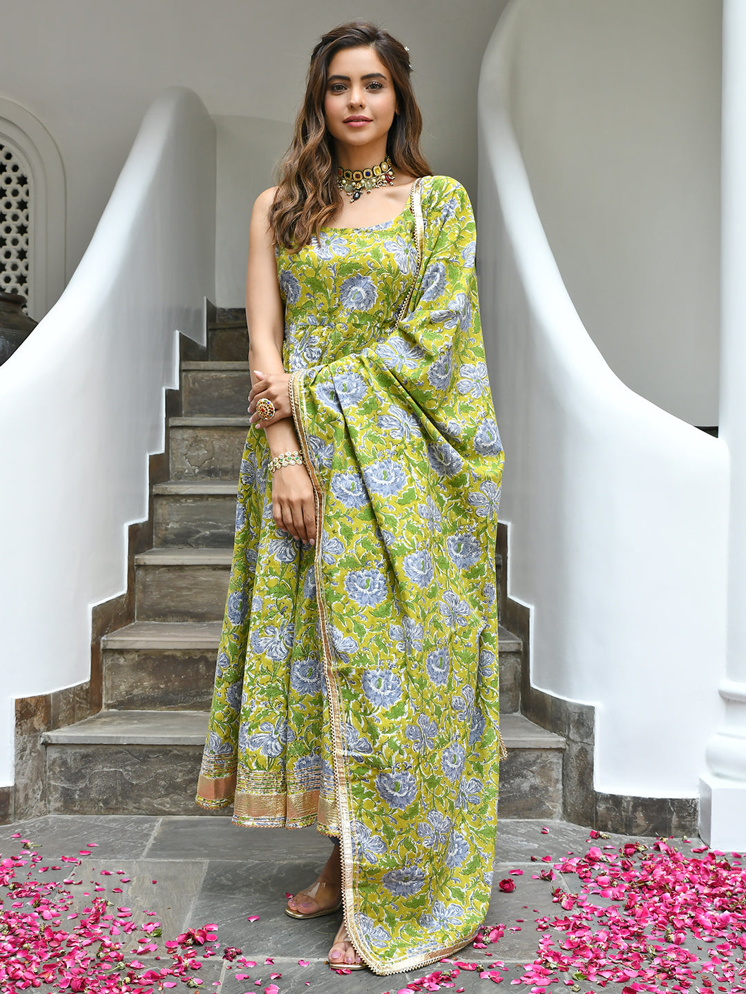 Mustard Cotton Printed Kurta Pant Set  - By Janasya