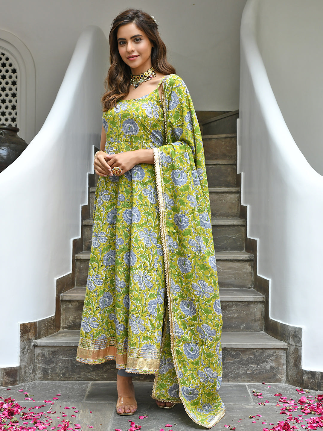 Mustard Cotton Printed Kurta Pant Set  - By Janasya