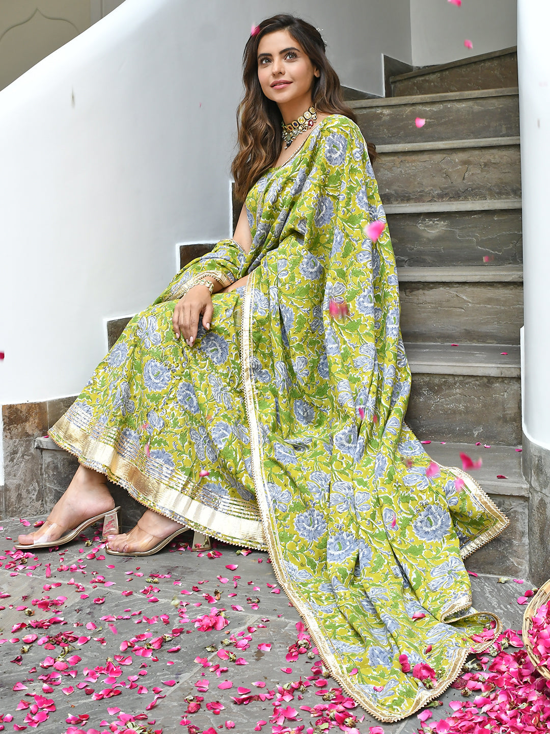 Mustard Cotton Printed Kurta Pant Set  - By Janasya