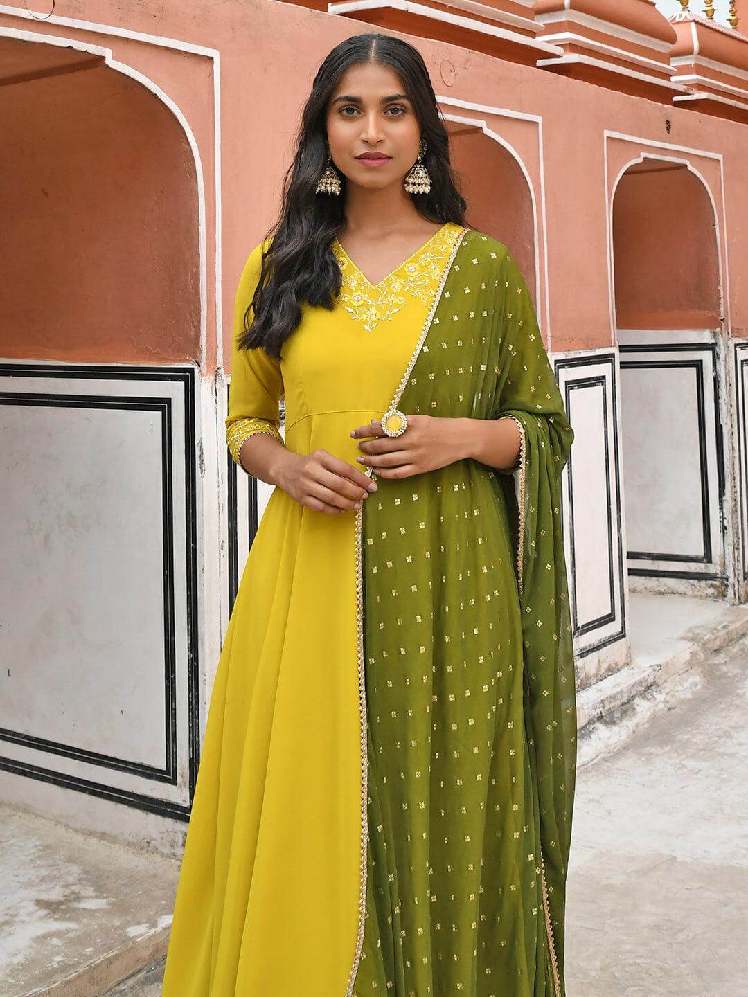 Yellow Georgette Solid Kurta Palazzo Set  - By Janasya