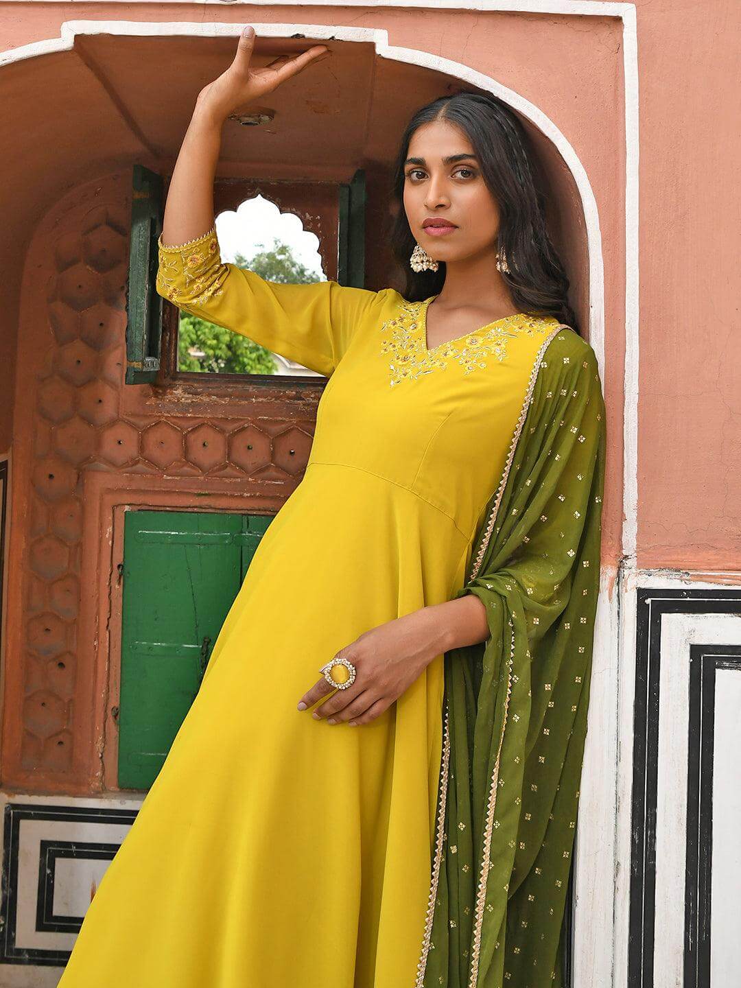 Yellow Georgette Solid Kurta Palazzo Set  - By Janasya