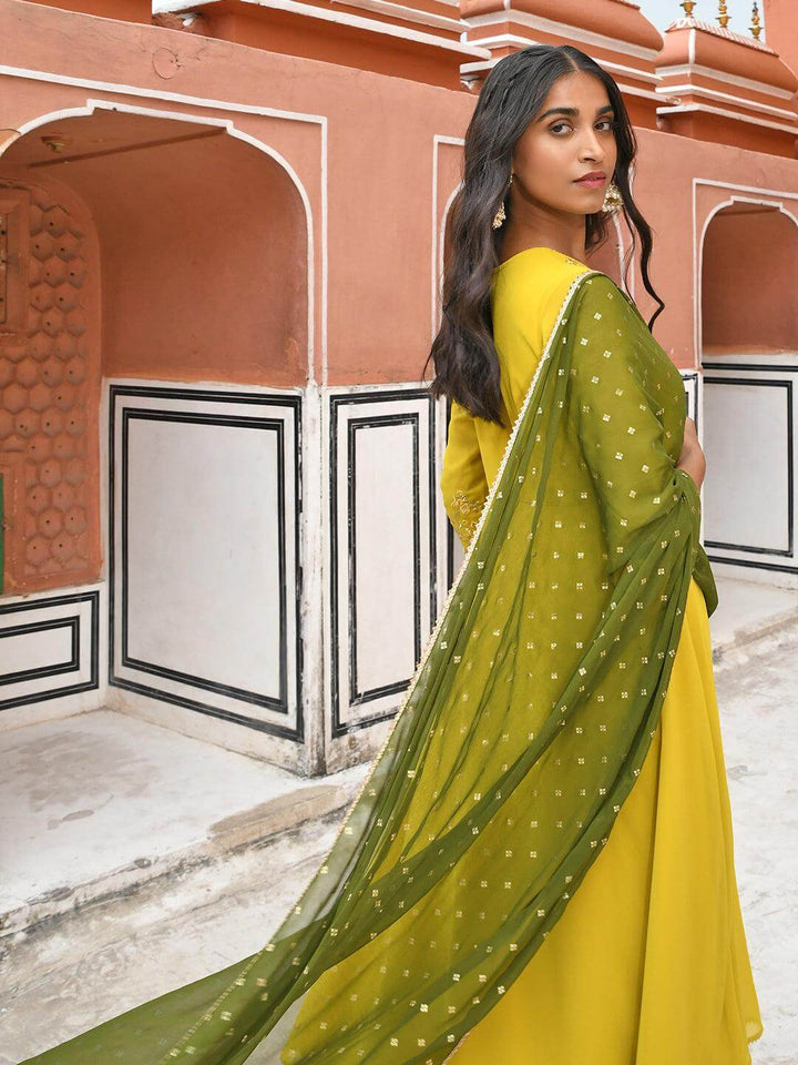 Yellow Georgette Solid Kurta Palazzo Set  - By Janasya