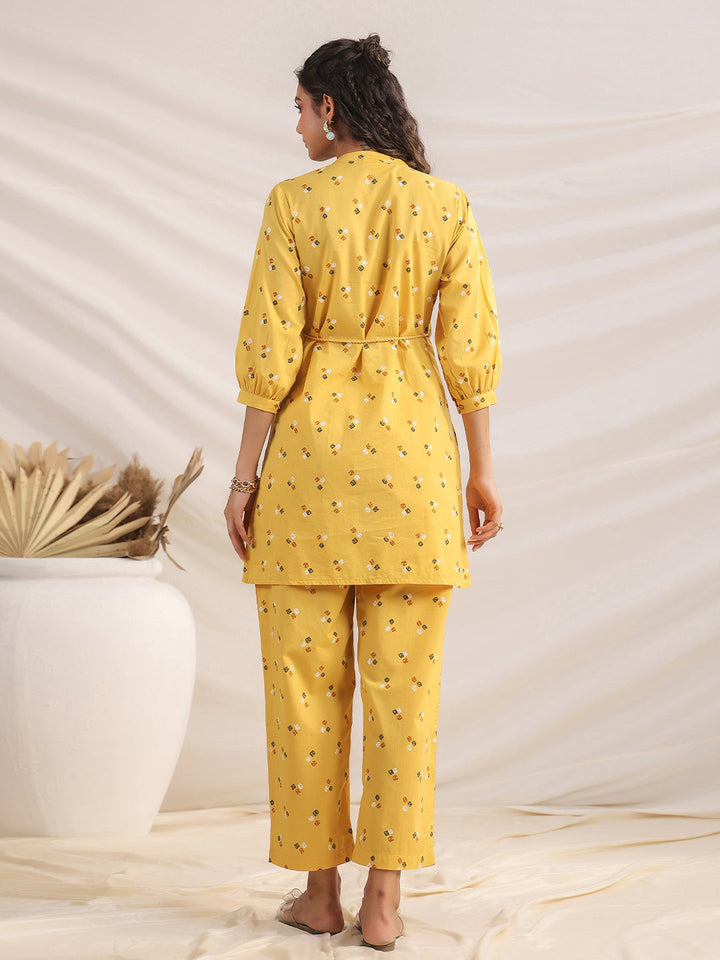 Mustard Cotton Bandhani A-Line Co-Ord Set  - By Janasya