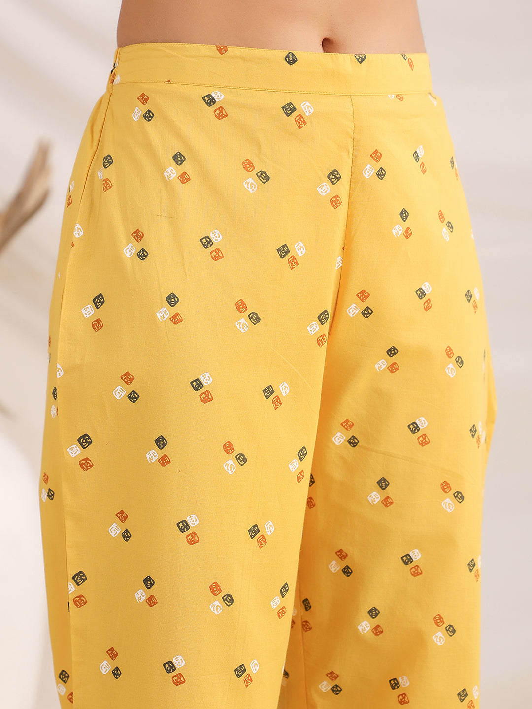 Mustard Cotton Bandhani A-Line Co-Ord Set  - By Janasya