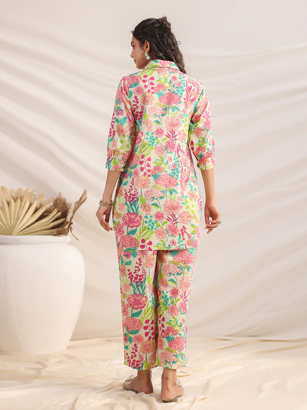 Multicolour Cotton Floral Regular Co-ord Set  - By Janasya