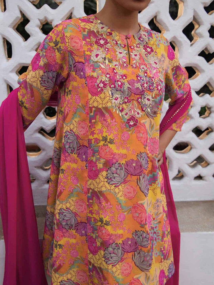 Multicolor Georgette Floral Yoke Embroidery Panelled Kurta Set  - By Janasya