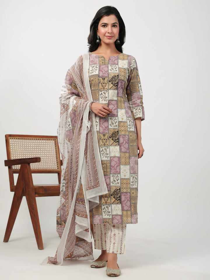 Multicolor Cotton Ethnic Motifs Kurta Set  - By Janasya