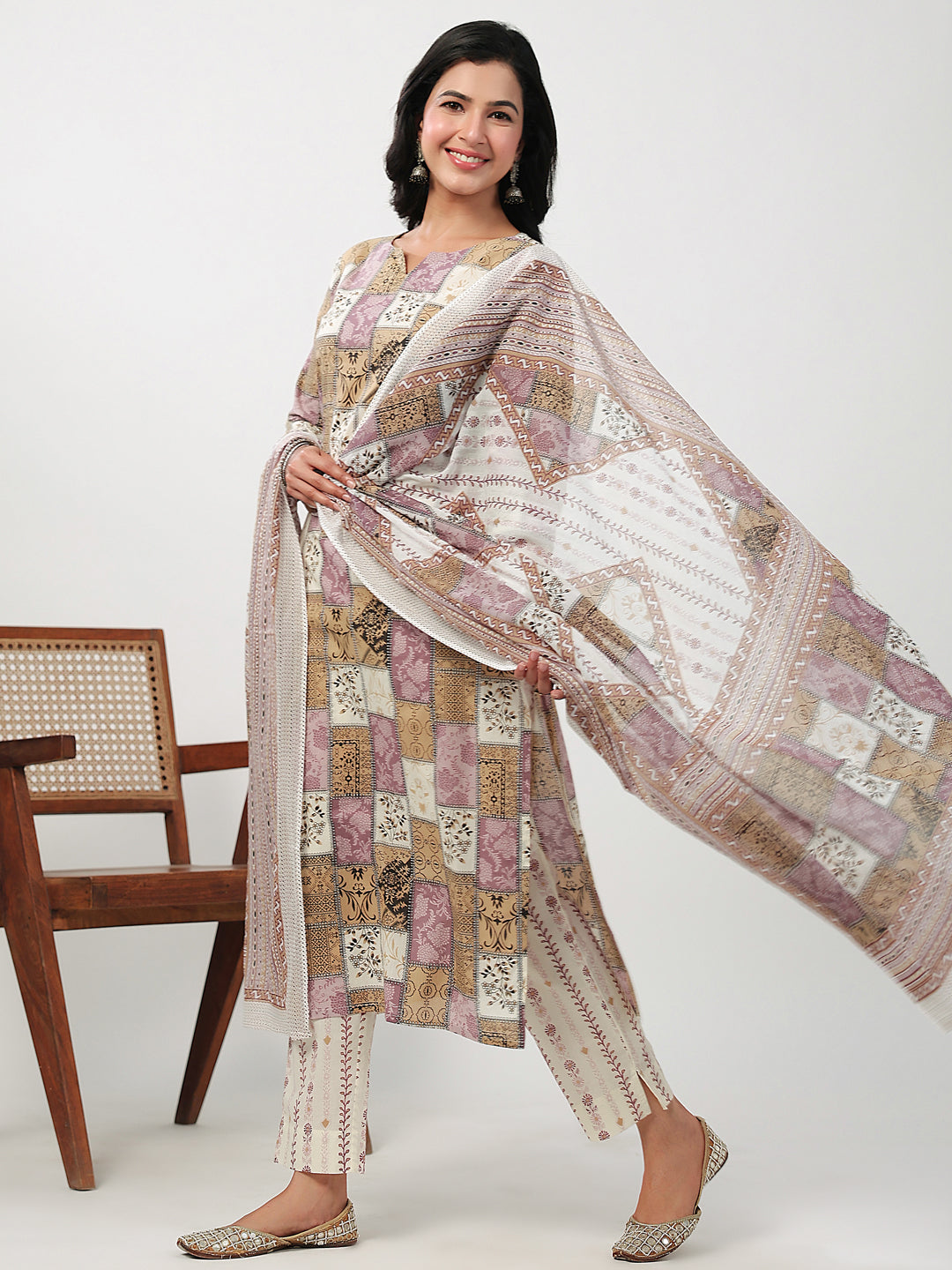 Multicolor Cotton Ethnic Motifs Kurta Set  - By Janasya