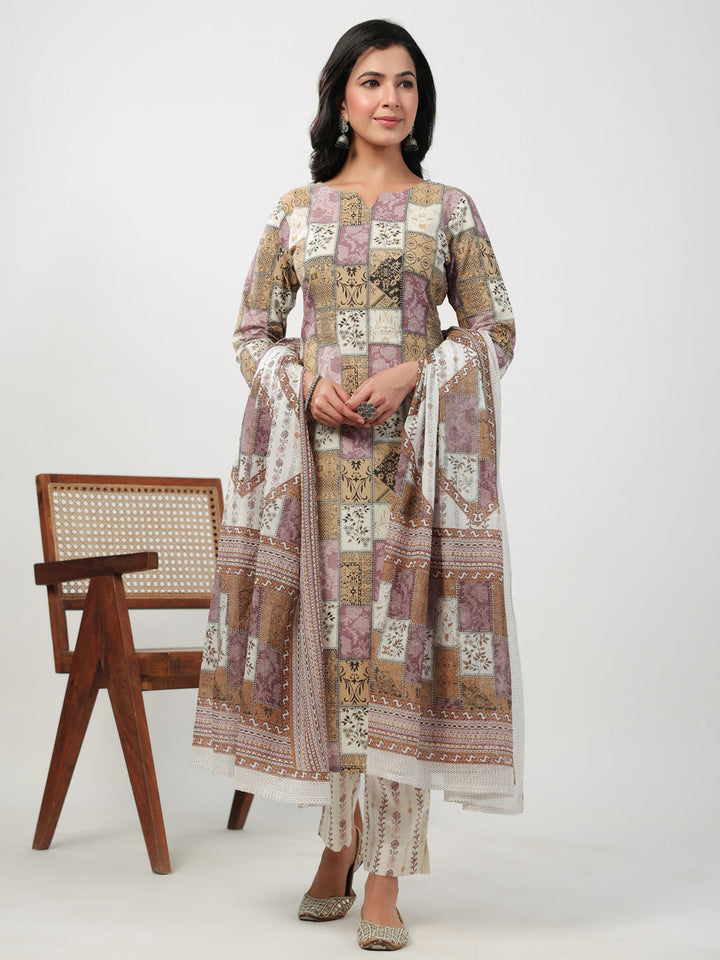 Multicolor Cotton Ethnic Motifs Kurta Set  - By Janasya