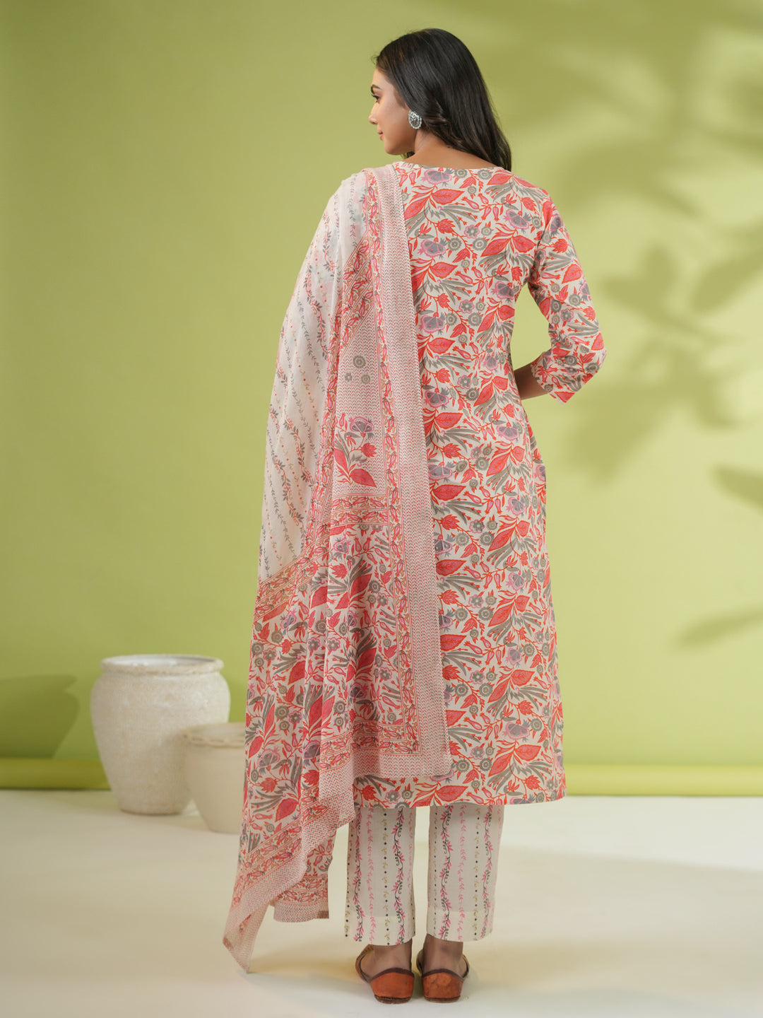 Off White Cotton Floral Regular Kurta Set  - By Janasya