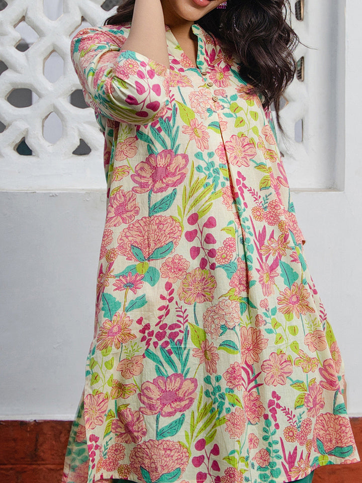 Multicolour Cotton Floral A-Line Tunic  - By Janasya