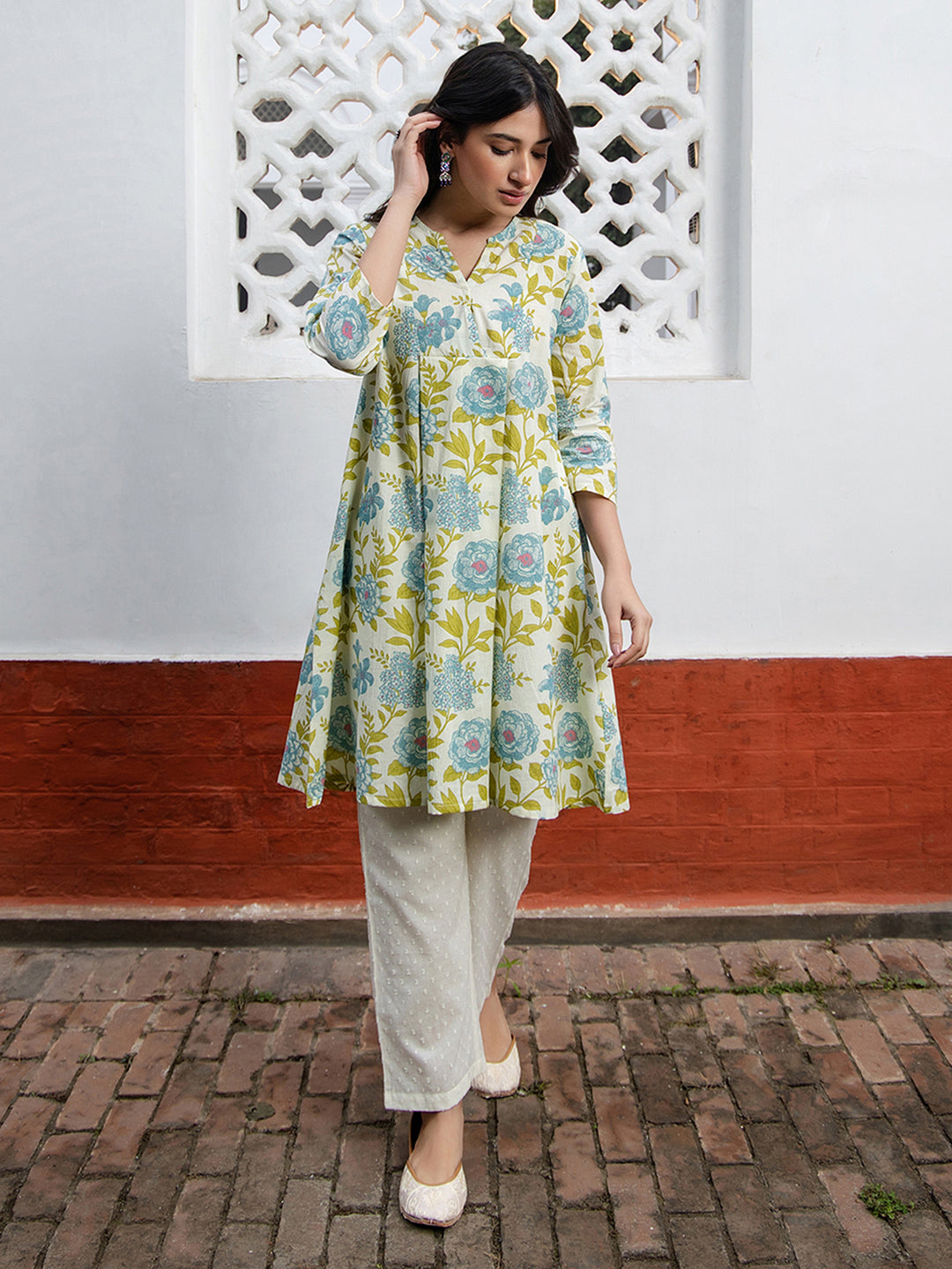 Off White Cotton Floral Tunic  - By Janasya