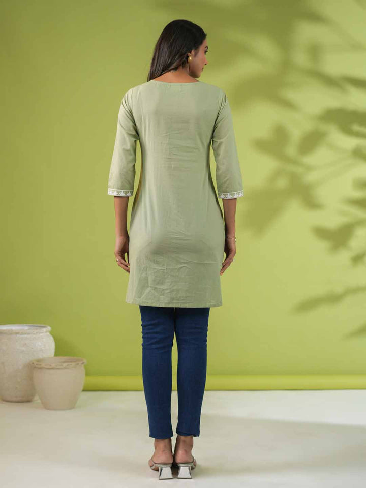 Sage Cotton Chikankari Tunic  - By Janasya