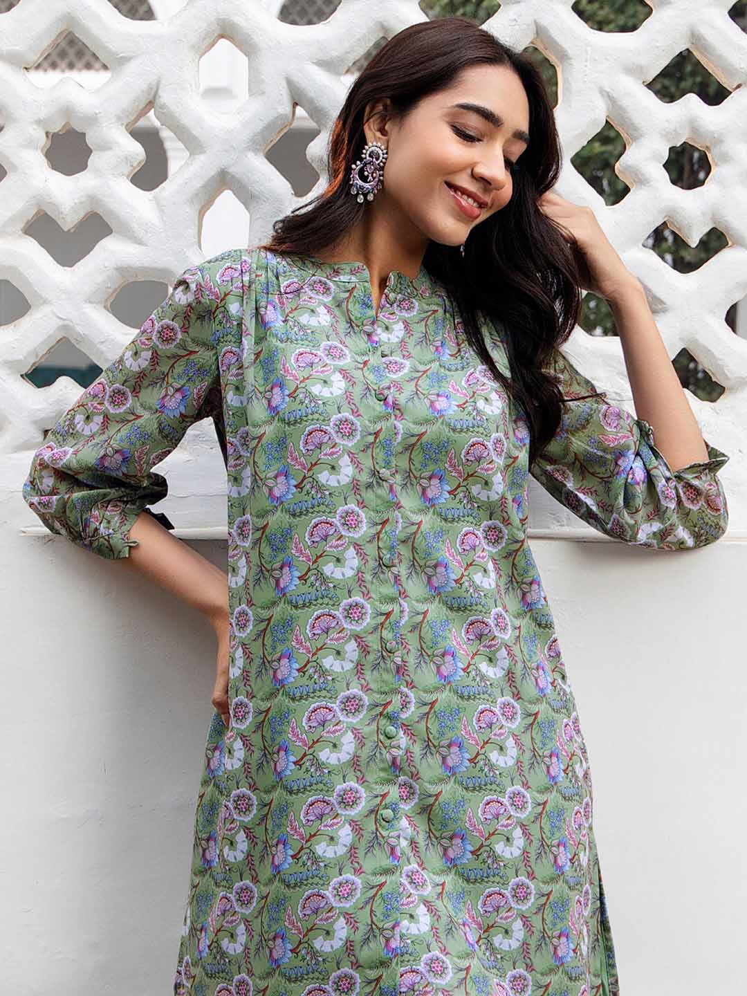 Sage Georgette Floral Printed Regular Tunic  - By Janasya