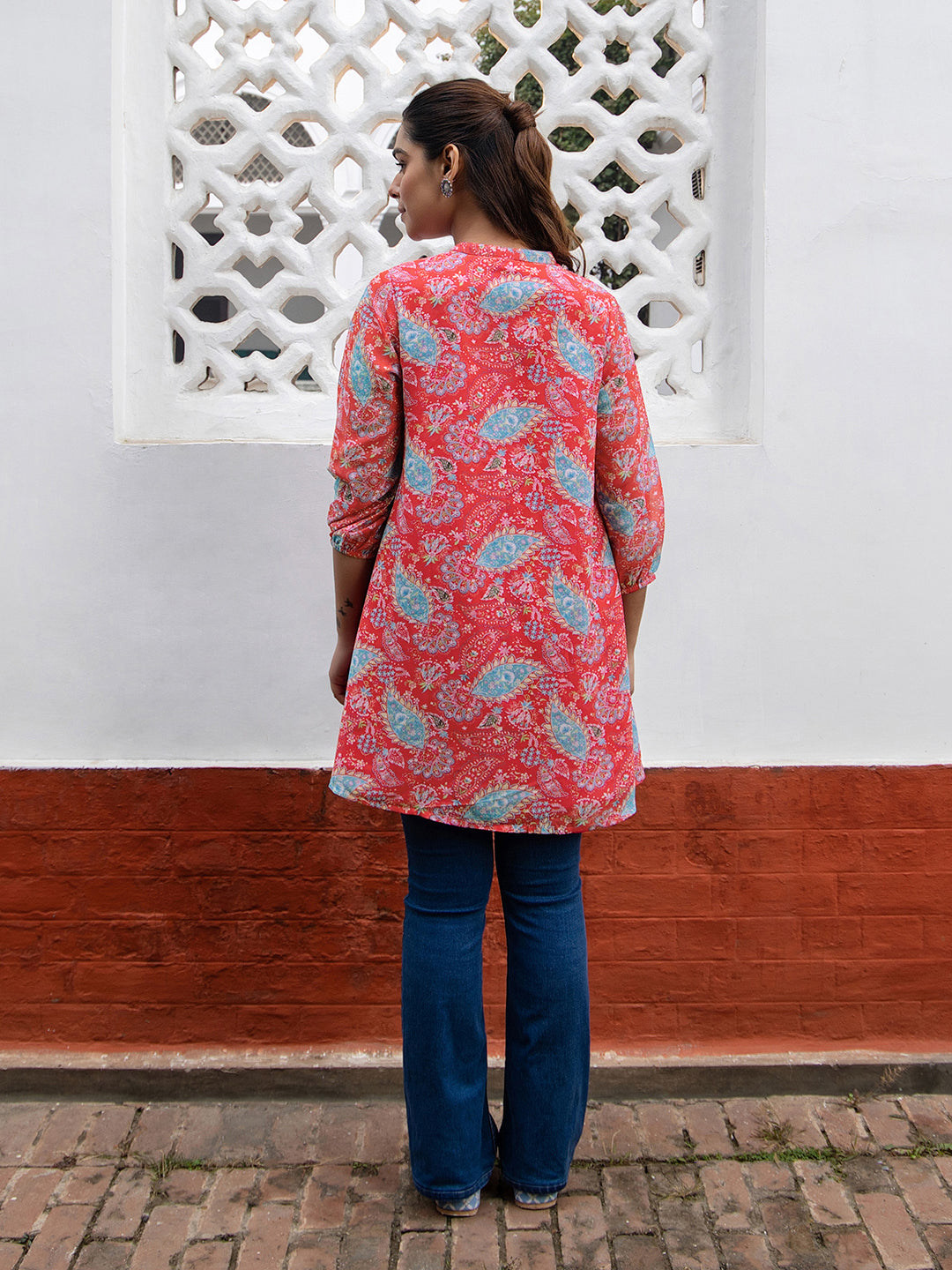 Red Georgette Printed Tunic  - By Janasya