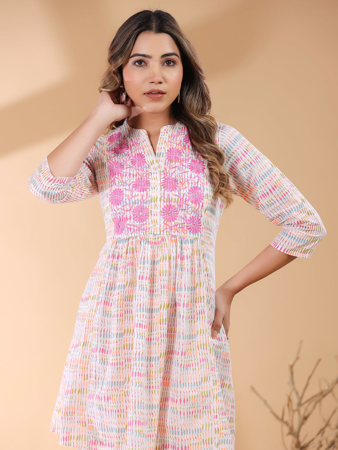 White Pure Cotton Abstract A-line Co-ord Set - qivii