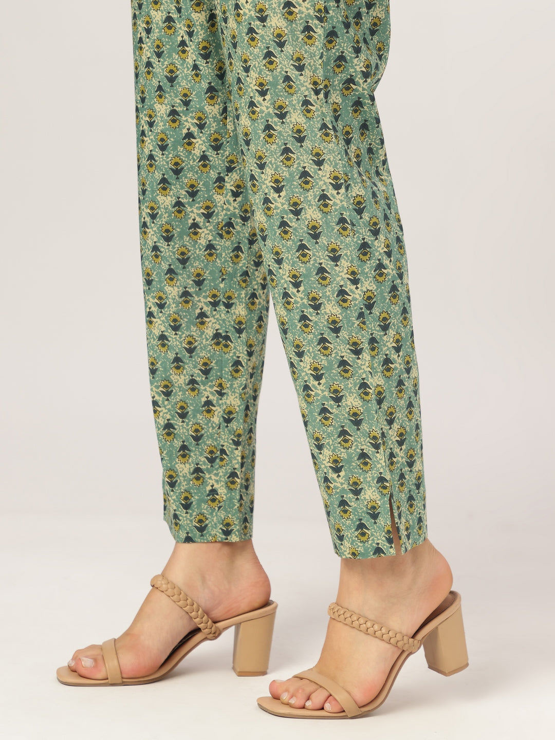 Sea Green Pure Cotton Floral Printed A-line Kurta Set - qivii