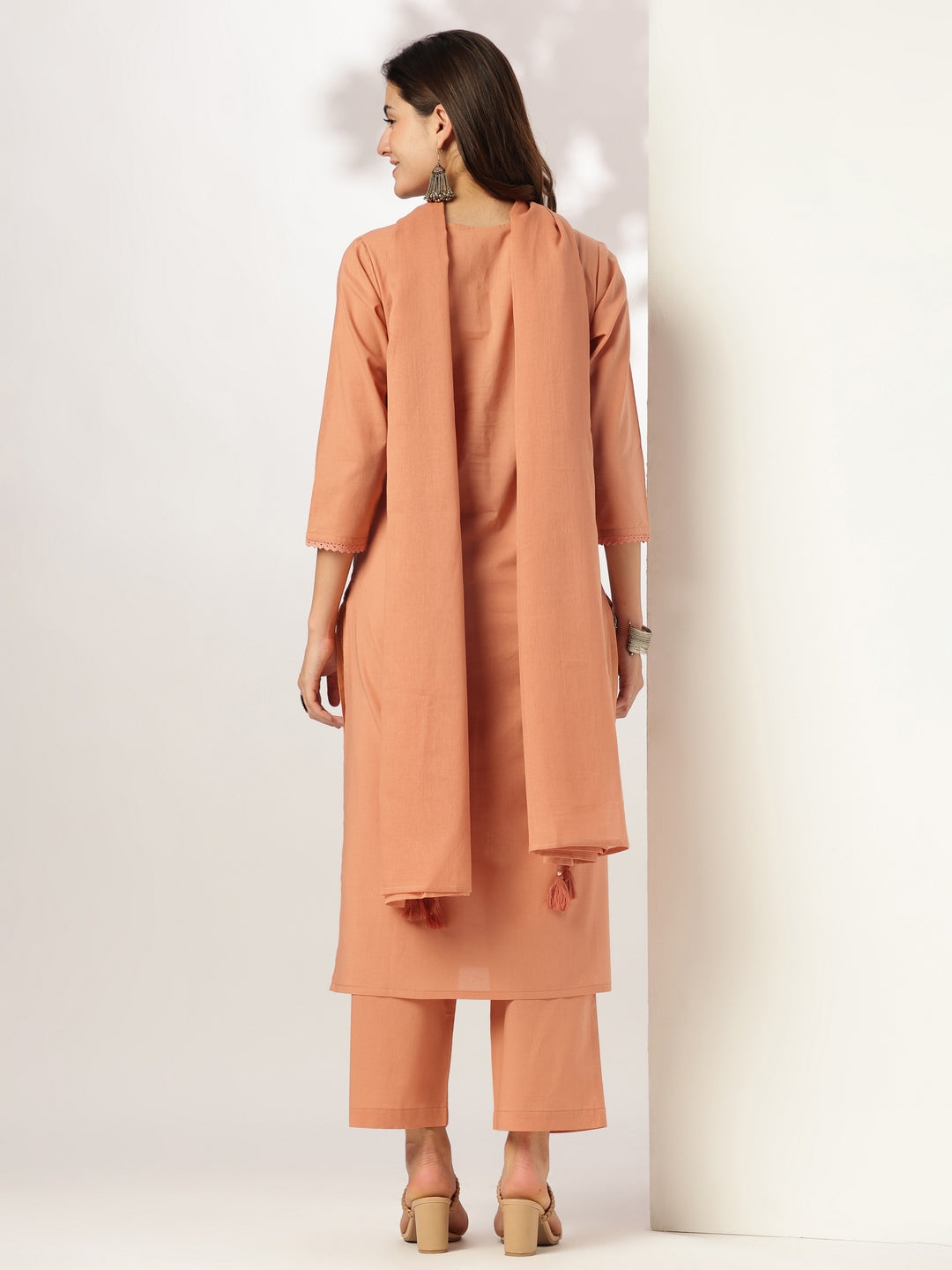 Rust Pure Cotton Solid Straight Kurta Set - qivii