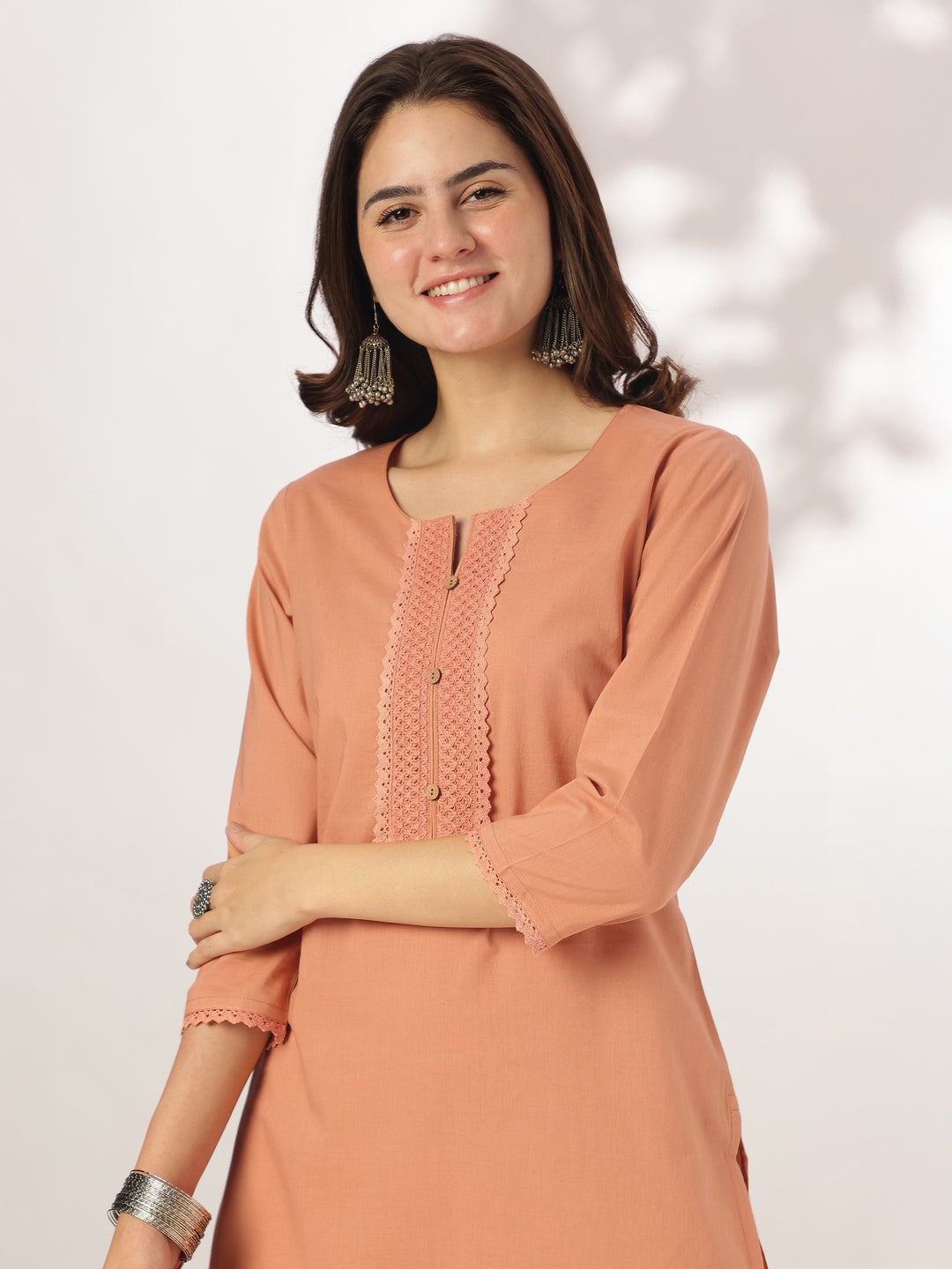 Rust Pure Cotton Solid Straight Kurta Set - qivii