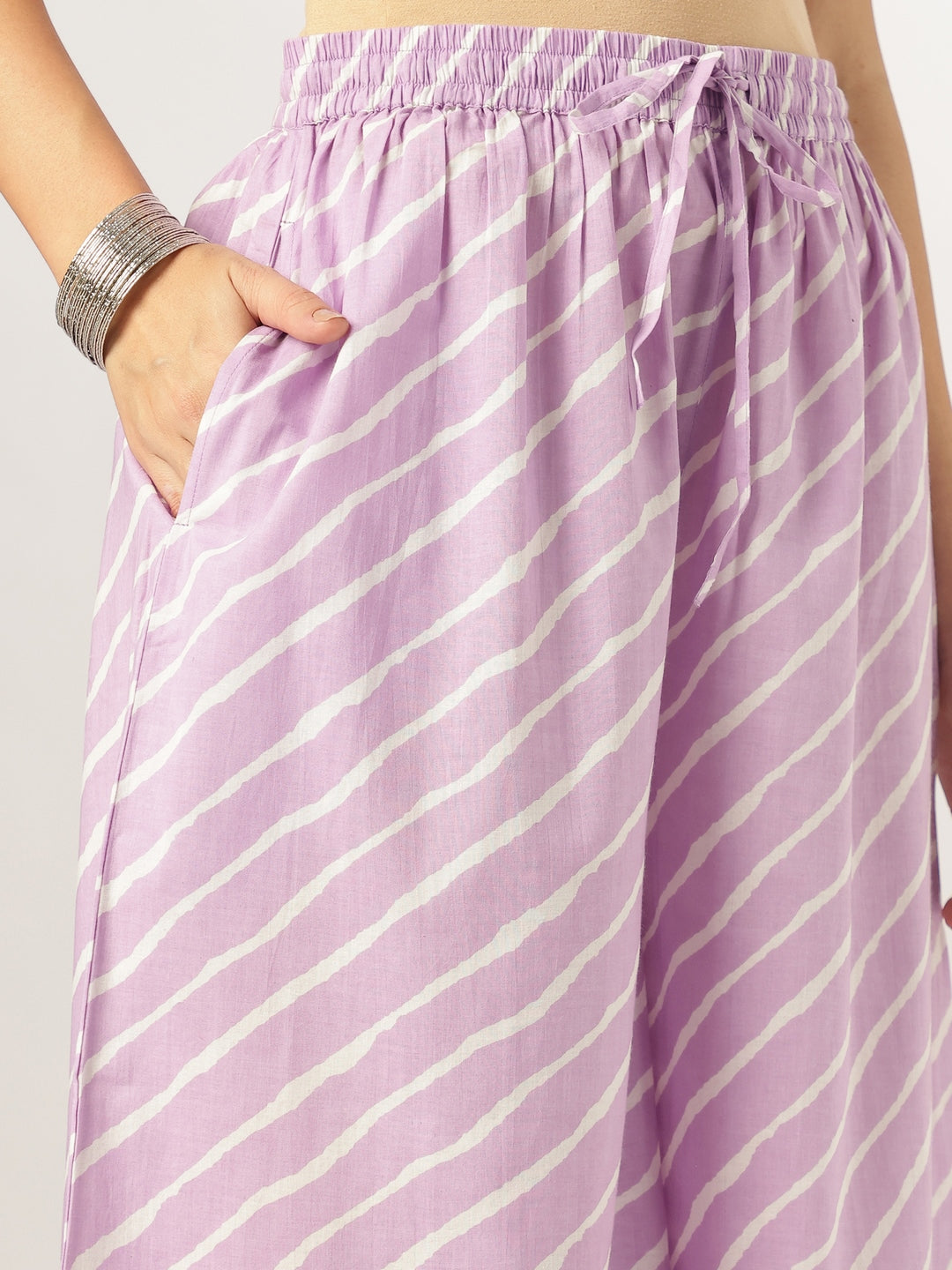 White & Lavender Pure Cotton Yoke Embroidered Straight Kurta Set - qivii