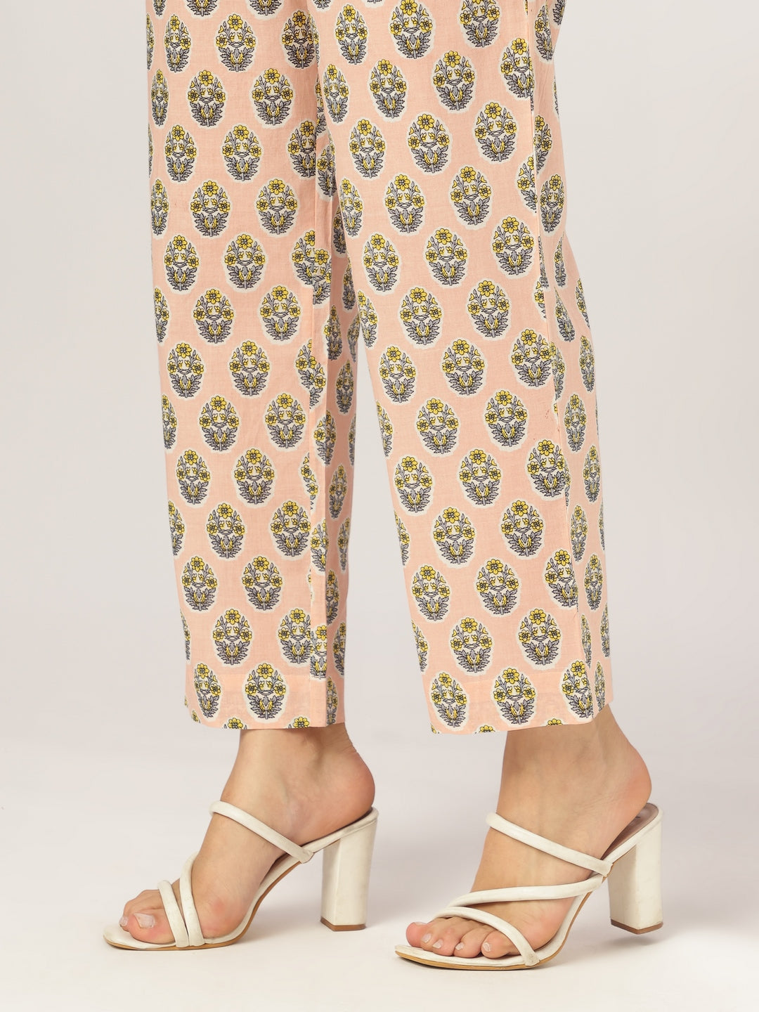 Janasya Women's Peach Pure Cotton Floral Printed A-line Kurta Set - qivii