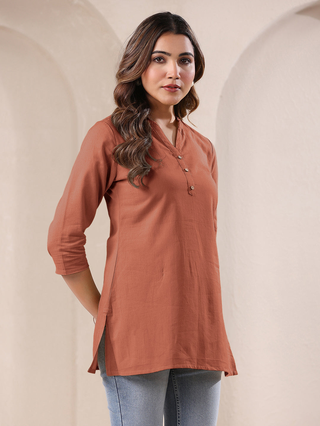 Rust Cotton Solid A-line Top - qivii