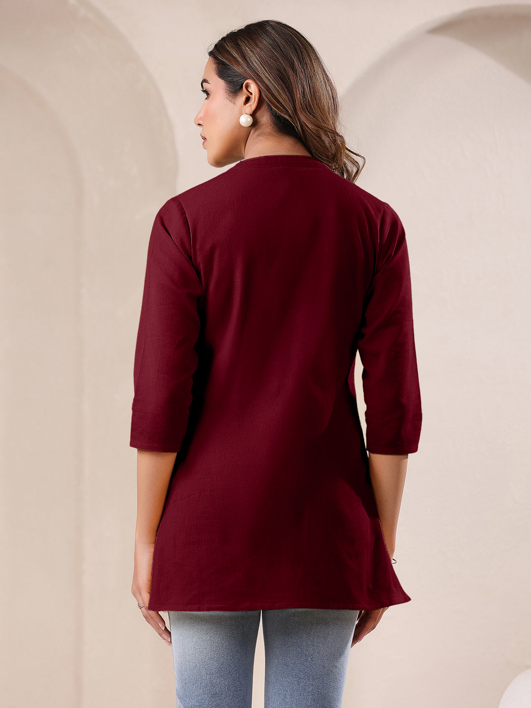 Maroon Cotton Solid A-line Top - qivii
