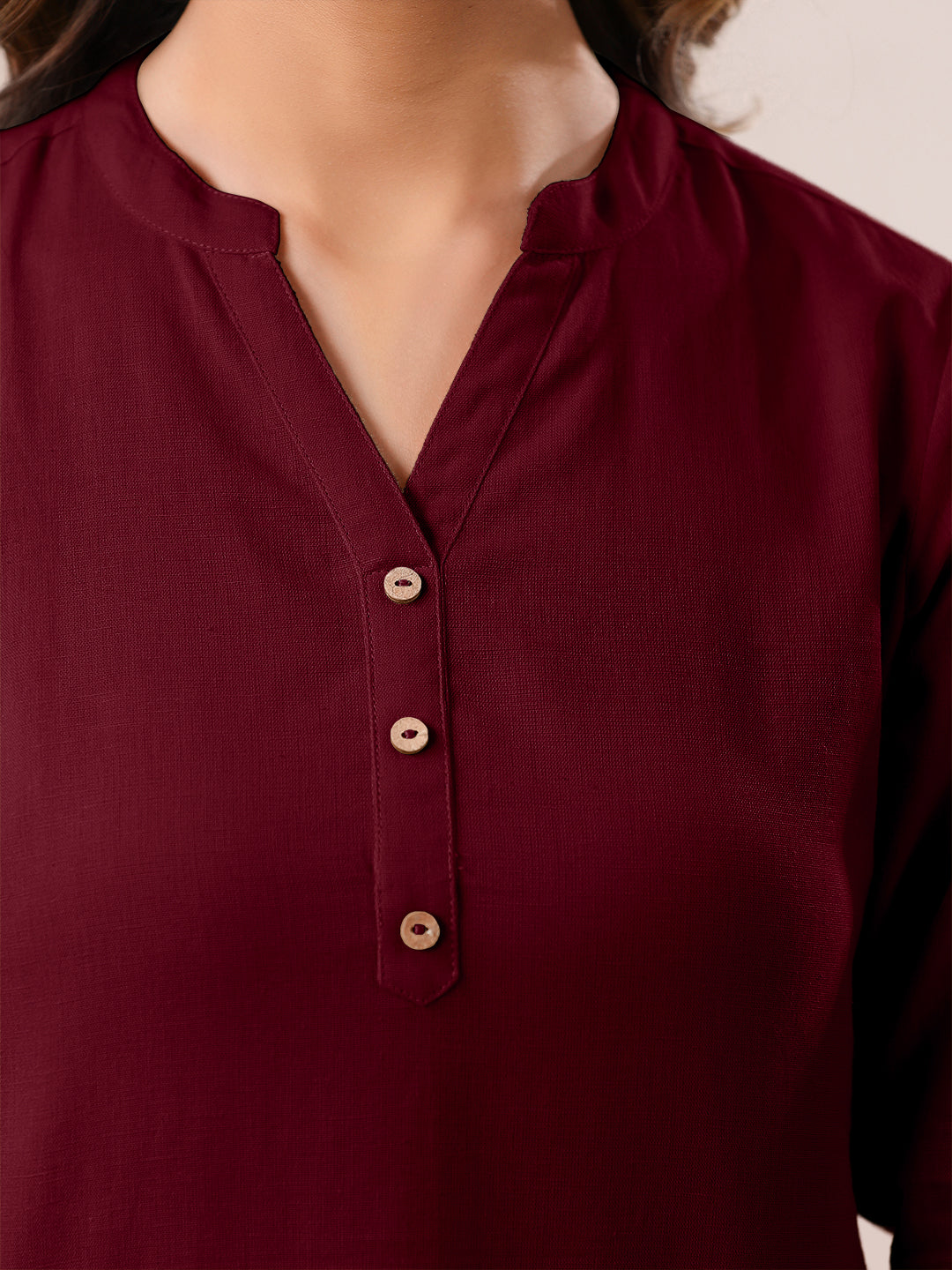 Maroon Cotton Solid A-line Top - qivii