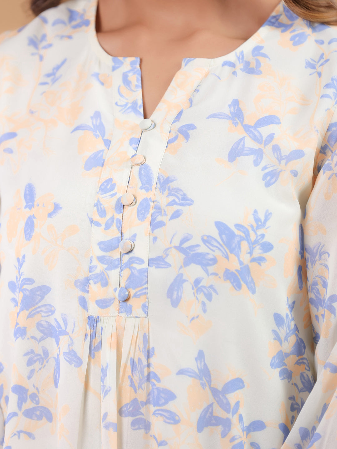 Cream Georgette Floral Printed A-Line Tunic - qivii