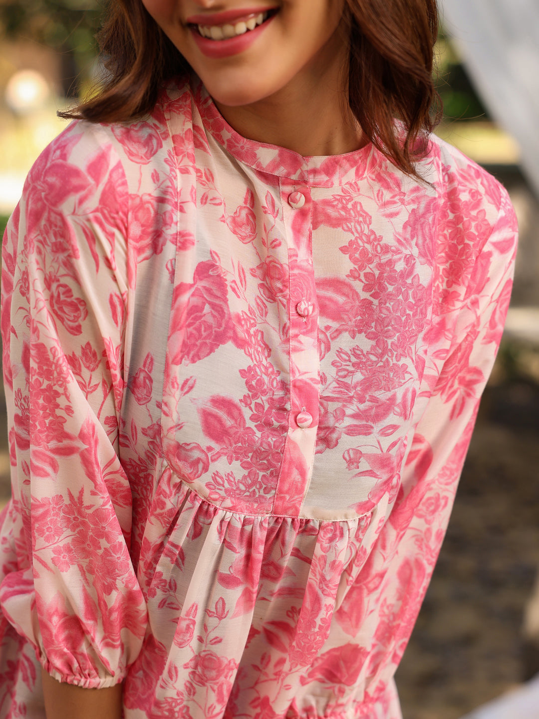 Cream Cotton Floral Printed A-line Tunic - qivii