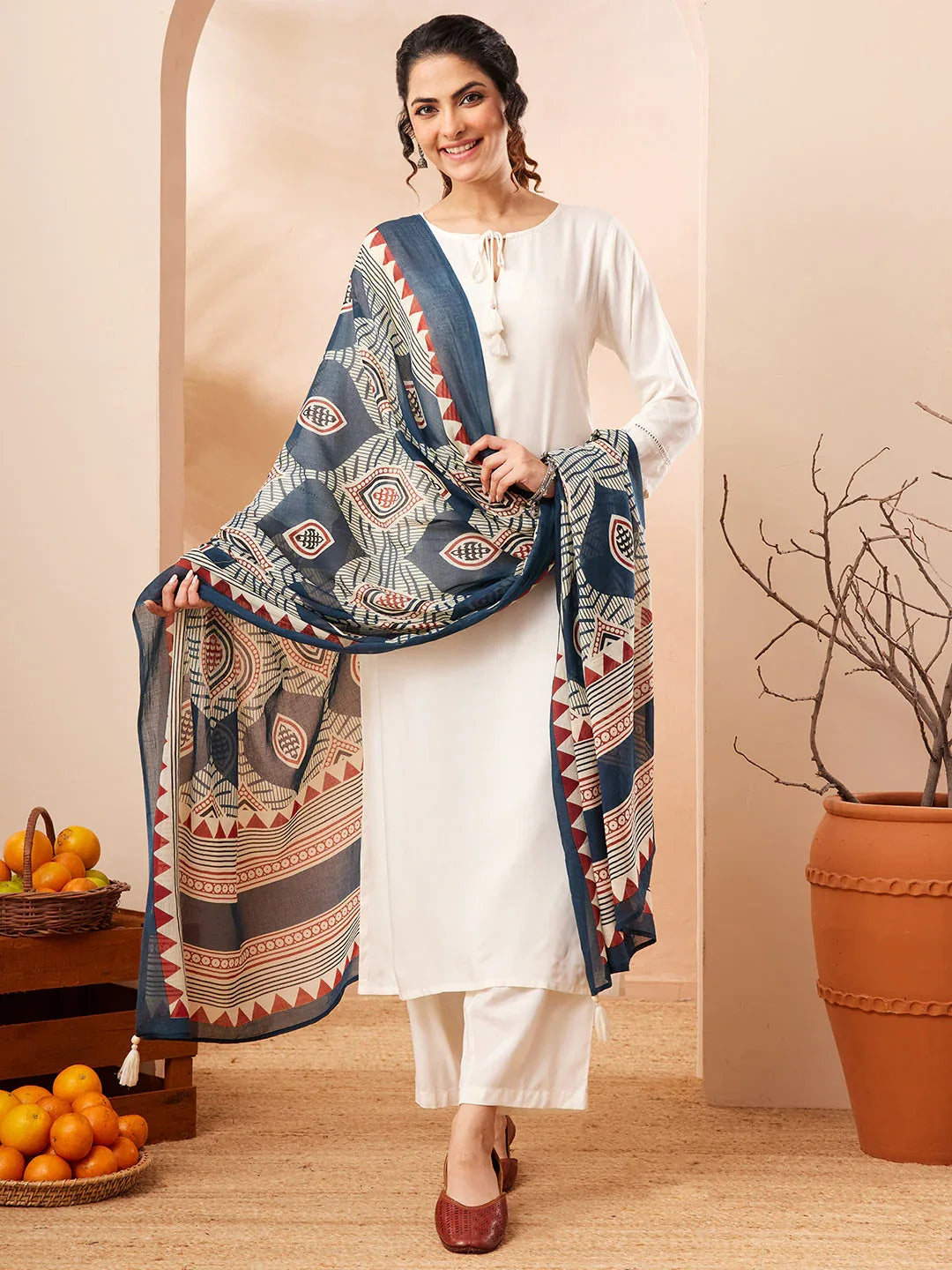 Janasya Women's Off White Rayon Solid Straight Kurta Set