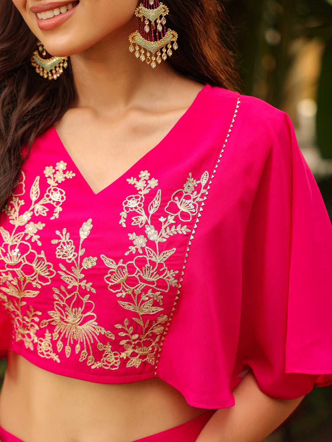 Pink Georgette Yoke Embroidered Co-Ord Set  - By Janasya