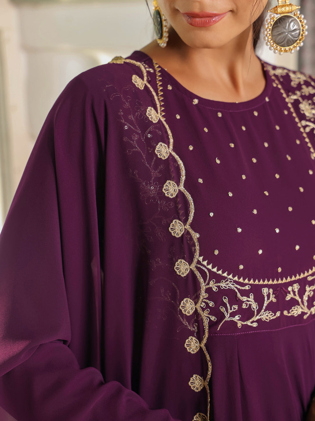 Purple Georgette Embroidered Anarkali Palazzo Set  - By Janasya