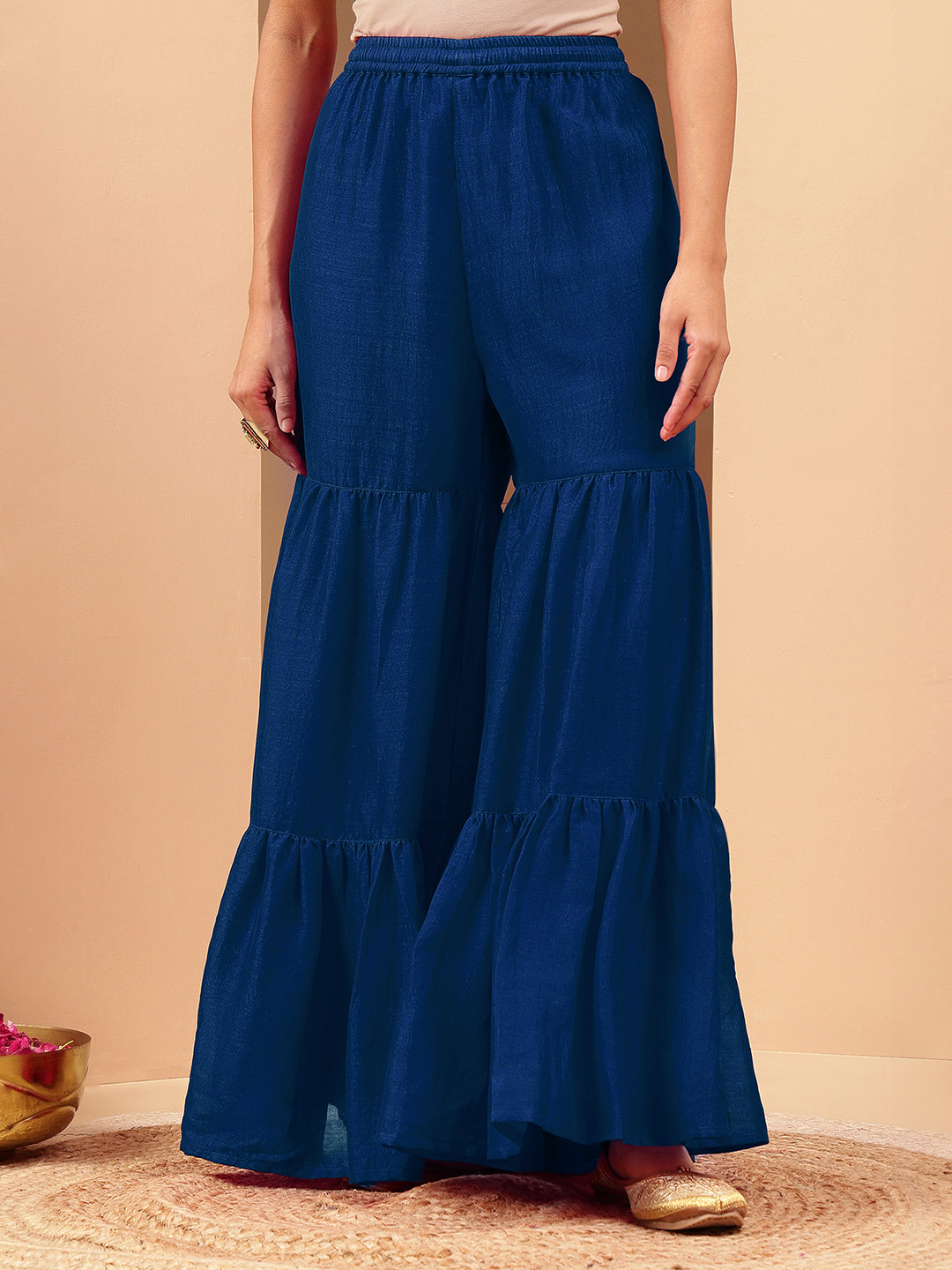 Janasya Women's Teal Blue Silk Blend Zari Embroidered Straight Kurta With Sharara & Dupatta Set - qivii