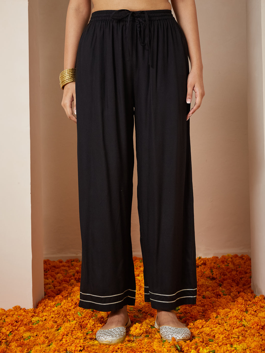 Janasya Women's Black Rayon Foil Printed Anarkali Kurta Set - qivii