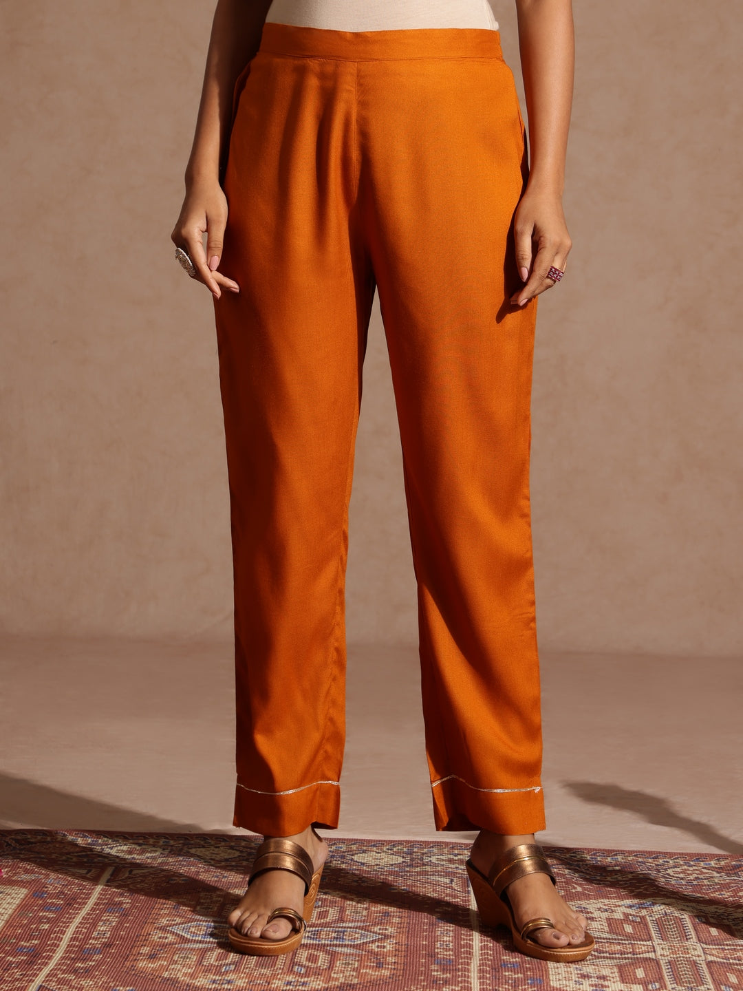 Janasya Women's Mustard Rayon Yoke Design A-line Kurta Set - qivii