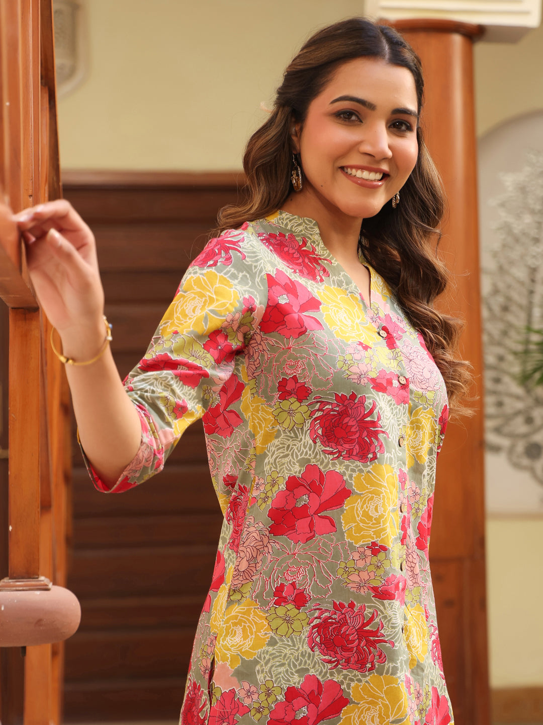 Multicolor Pure Cotton Floral Printed Straight Co-ord Set - qivii