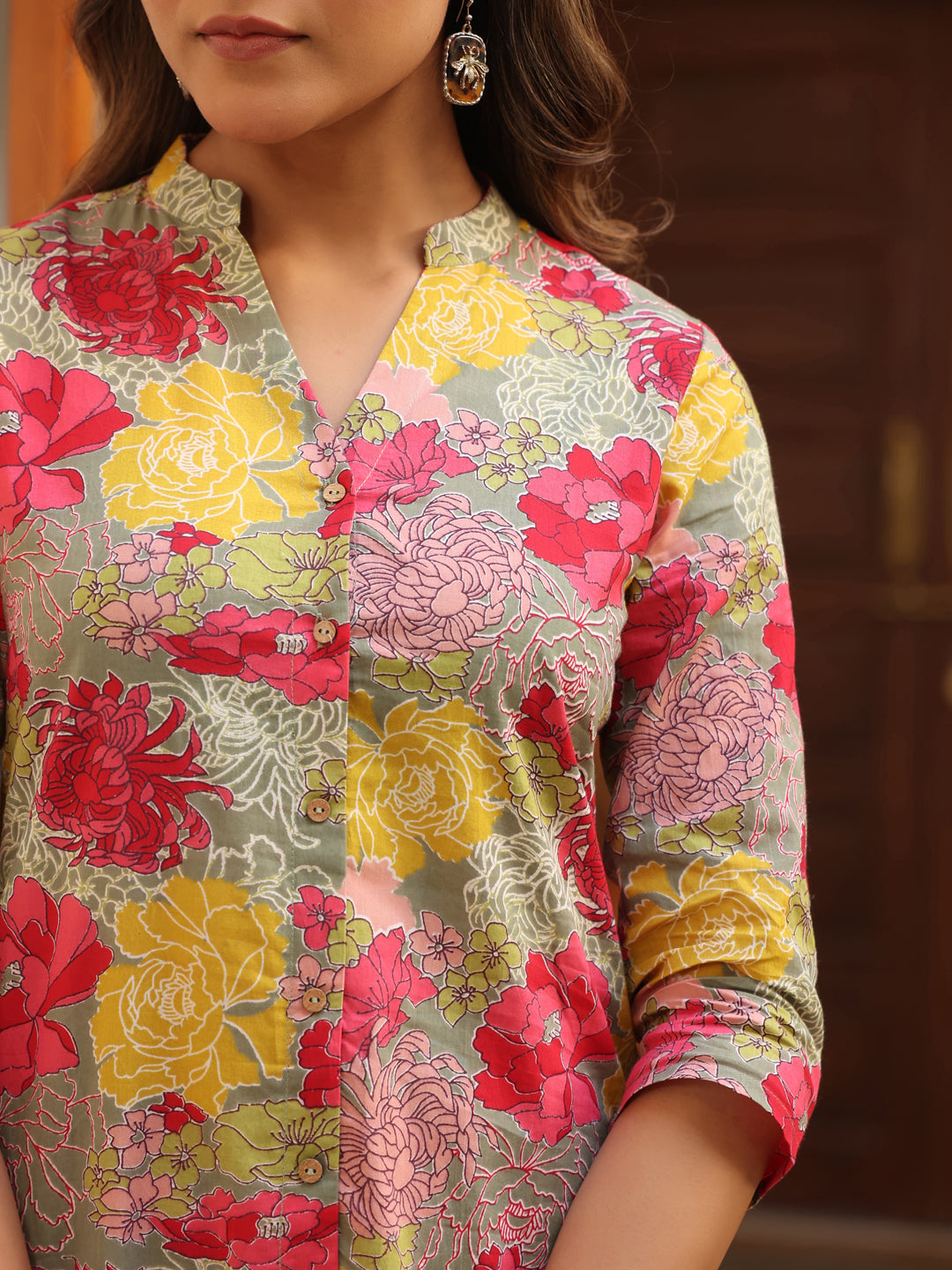 Multicolor Pure Cotton Floral Printed Straight Co-ord Set - qivii