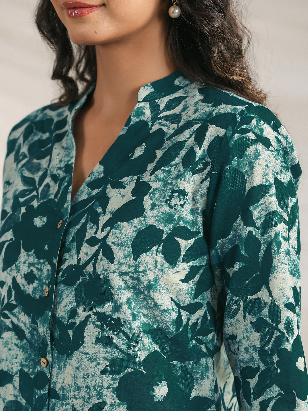 Green Pure Cotton Floral Printed A-line Co-ord Set - qivii