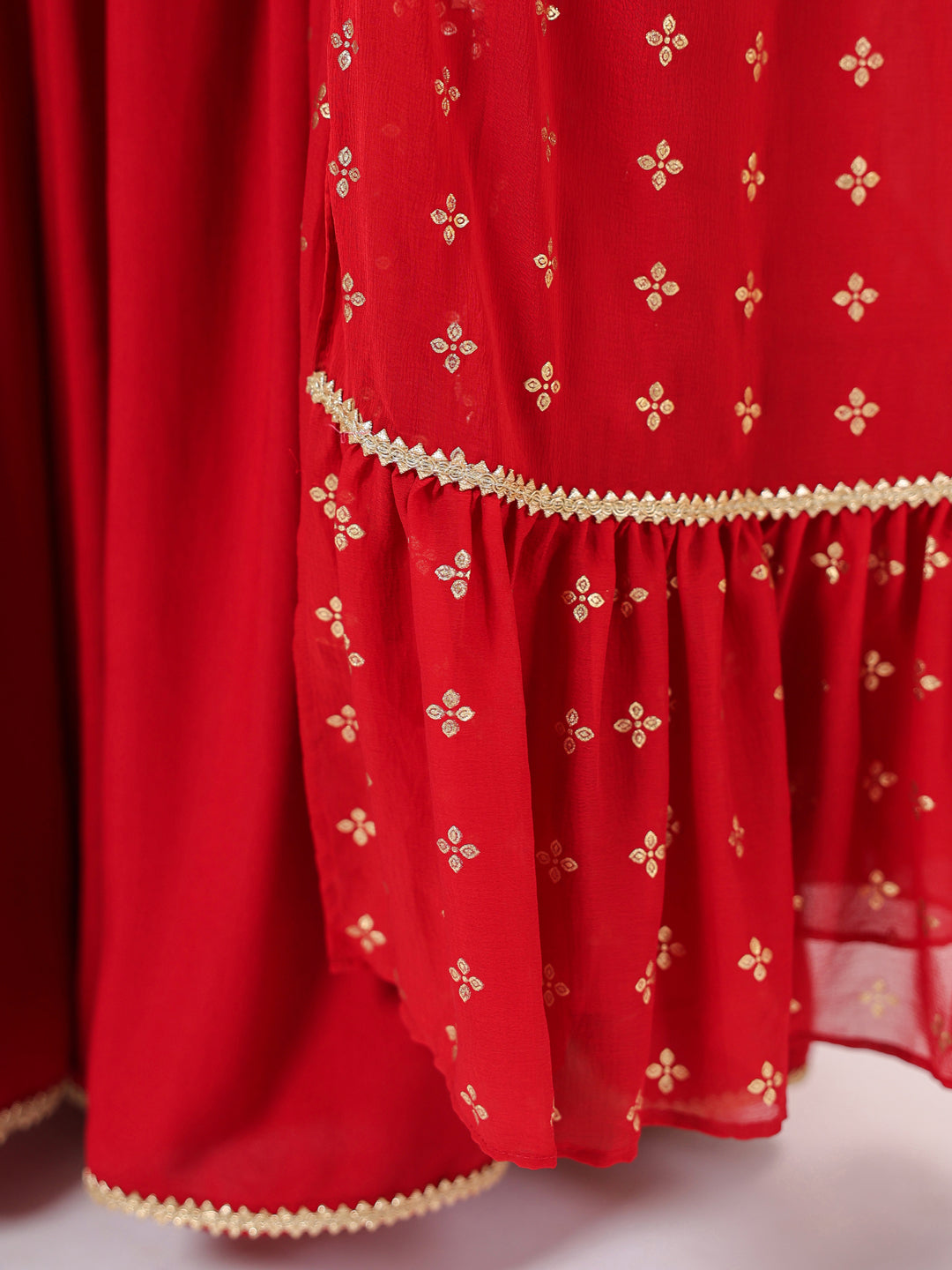 Janasya Women's Red Rayon Embellished Straight Kurti With Sharara & Dupatta Set - qivii