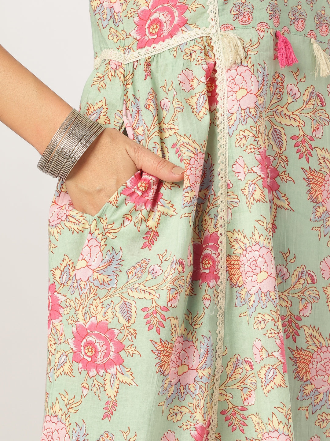 Aqua Pure Cotton Floral Printed A-line Kurta Set - qivii