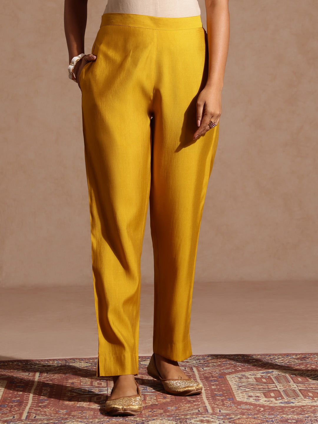 Janasya Women's Yellow Chanderi Silk Yoke Embroidered Straight Kurta Set - qivii