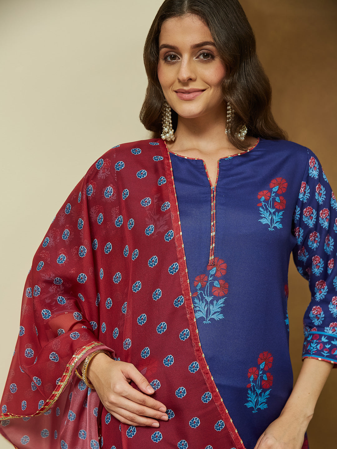 Janasya Women's Purple Cotton Blend Printed Straight Kurta Set