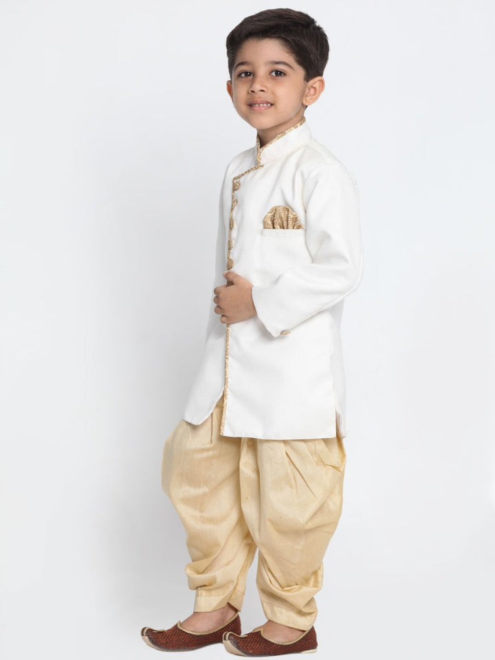 Vastramay Boy's White Jute Silk Blend Sherwani Set