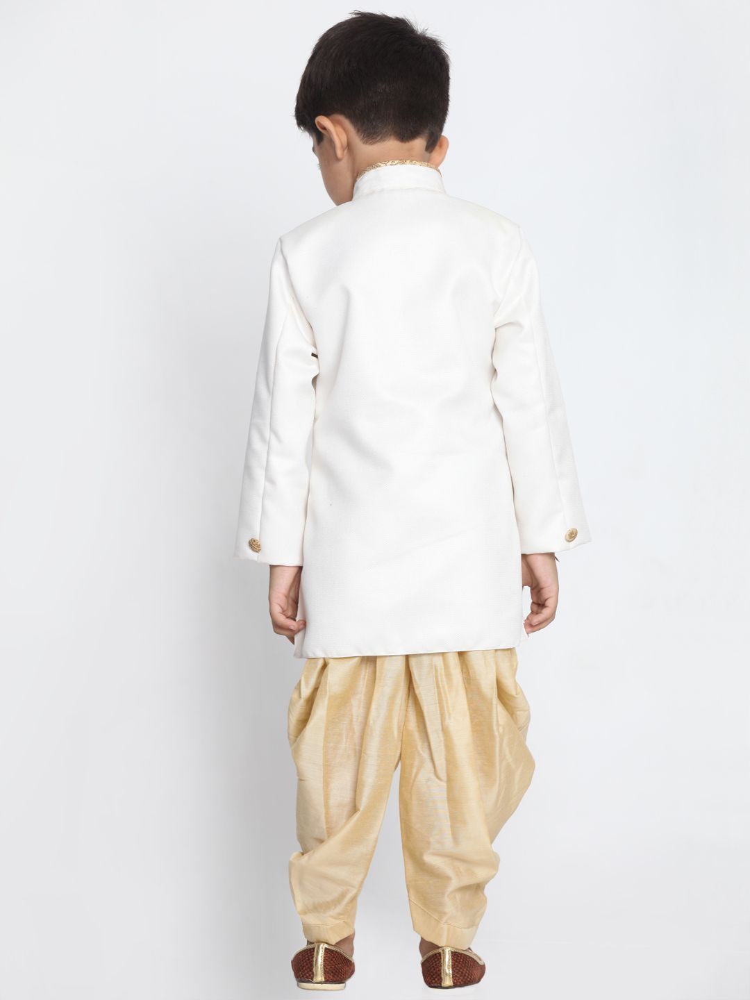 Vastramay Boy's White Jute Silk Blend Sherwani Set