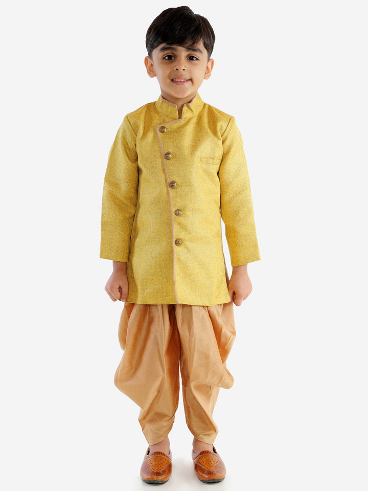 Vastramay Boy's Mustard Jute Silk Blend Sherwani Set